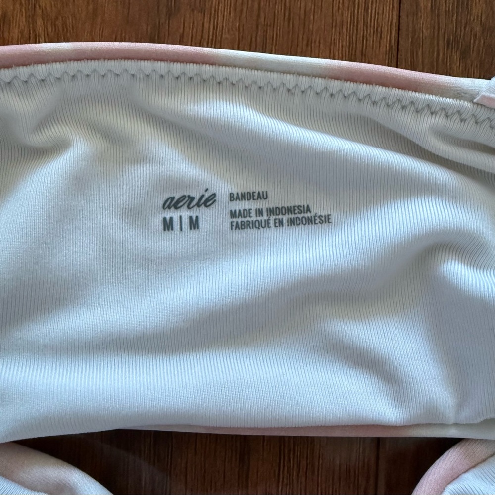 Aerie Women’s Ruffle Strap Tie-Dye Bandeau Bikini Top Pink White Size M Swim - Picture 4 of 5